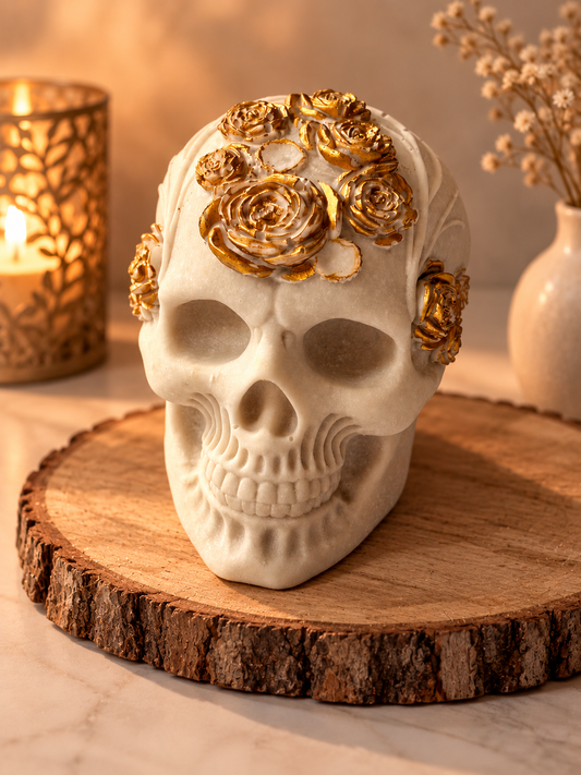 🌹 Crâne Fleuri – Éclat d’Or